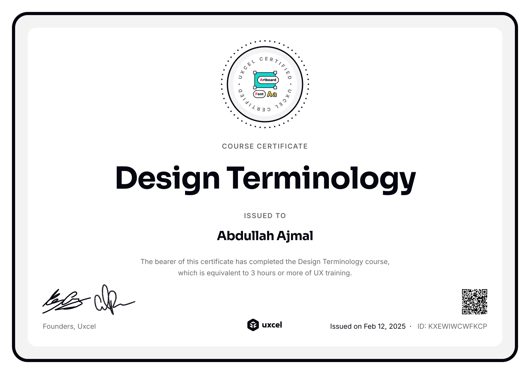 Abdullah Ajmal's certificate